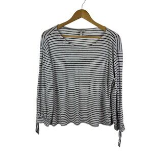 Joie 100% Linen Striped Tie‎ Cuff Top Medium Coastal Nautical Lightweight Resort
